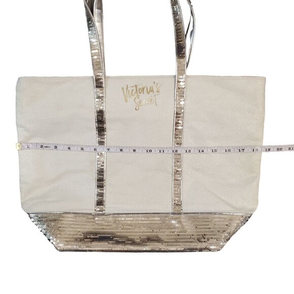 Victoria's Secret Gold Sequin Tote Bag With Double Handles and Zipper Closure - Picture 7 of 11